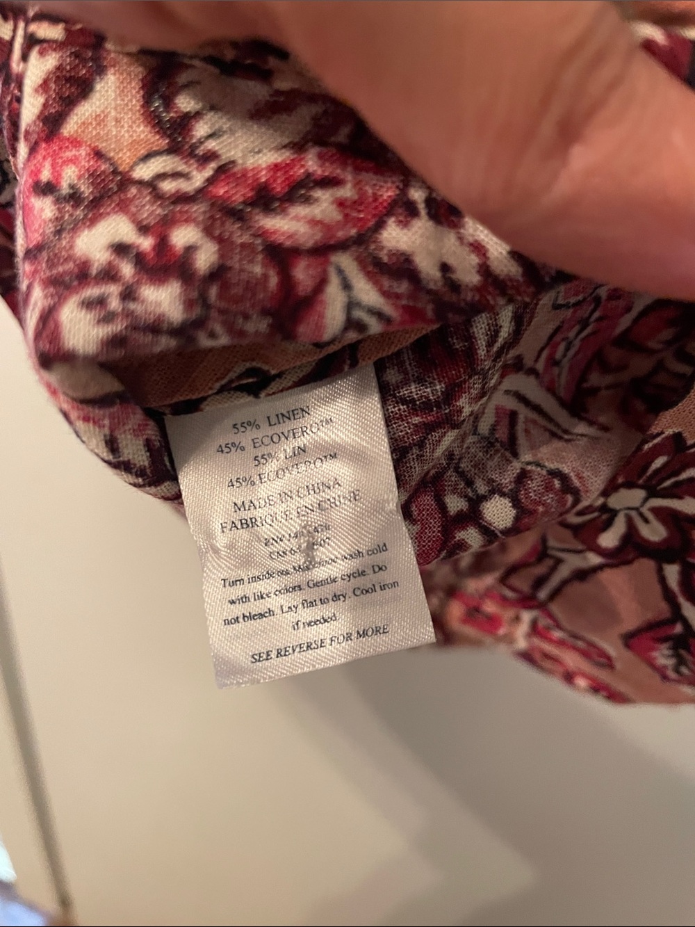 Faherty Small Women’s Floral Square Neck Blouse Linen Blend Pink Burgundy - Picture 3 of 6